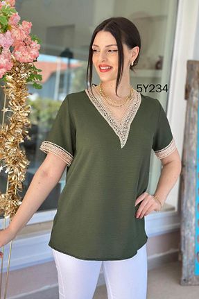 بلوز خاکی زنانه ساده İnce Topuk - کد 929648962