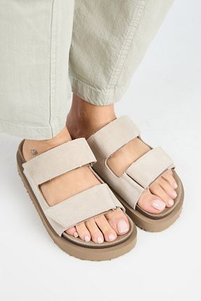 دمپائی بژ زنانه چرم خالص Manijero - کد 929654501