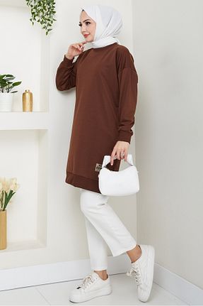 تونیک حجاب قهوه ای زنانه پنبه ای Bestenur - کد 929665357