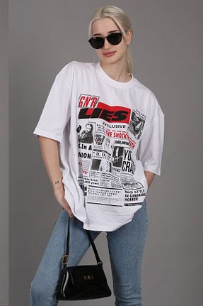 تیشرت سفید زنانه اورسایز Madmext - کد 652786682