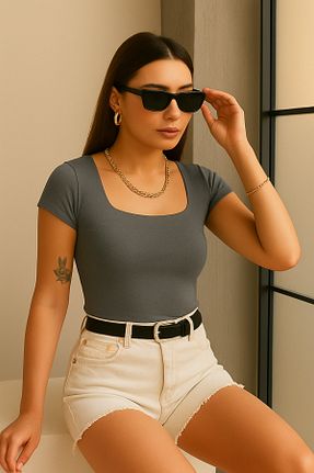 بادی طوسی زنانه یقه مربعی modavingo - کد 929664420