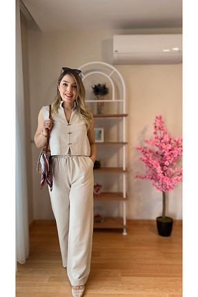 ست بالاتنه و پائین تنه بژ زنانه بافتنی fidoş - کد 929686121