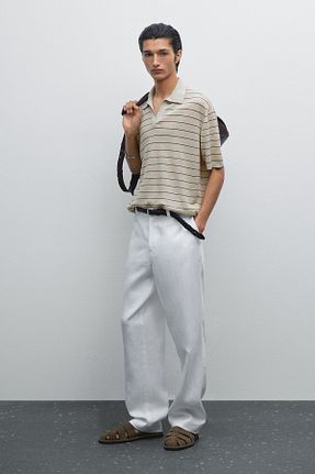 پولوشرت طوسی مردانه کتان Massimo Dutti - کد 929692339