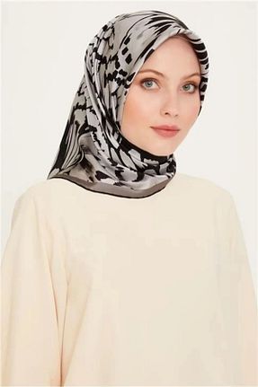 روسری طوسی کرپ ساتن ابریشم Armine - کد 929688115