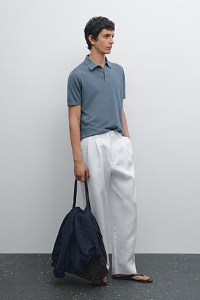 پولوشرت آبی مردانه پنبه ای Massimo Dutti - کد 929707358