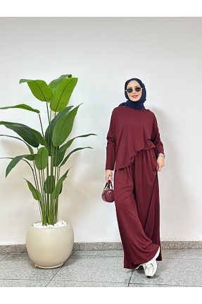 ست بالاتنه و پائین تنه زرشکی زنانه بافتنی cefwomans - کد 929720186