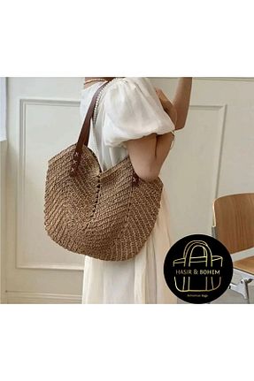 کیف دوشی خاکی زنانه حصیر hasır bohem - کد 845058063