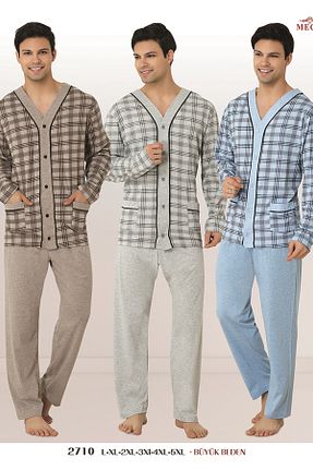 ست لباس راحتی سایز بزرگ آبی مردانه ساده Mecit Pijama - کد 72444496