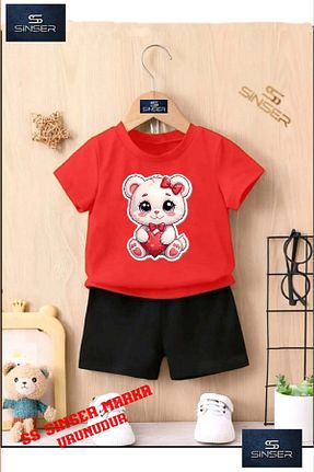 ست بالاتنه و پائین تنه قرمز بچه گانه بافت SS SİNSER - کد 929834902