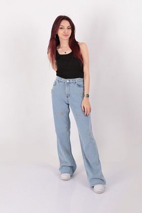 شلوار جین متالیک زنانه پاچه گشاد Aynaz - کد 929815842