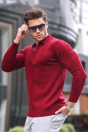 پلیور زرشکی مردانه ساده Madmext - کد 339437522