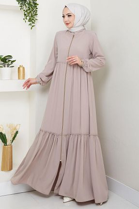 مانتو بلند حجاب بژ زنانه hafsamina - کد 929842564