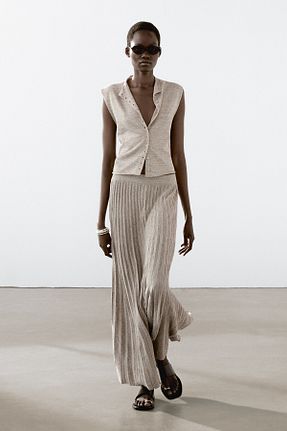جلیقه بژ زنانه کتان Massimo Dutti - کد 929838926