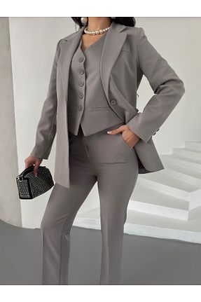 ست بالاتنه و پائین تنه طوسی زنانه بافتنی MYGİYİMİSTANBUL - کد 929853019