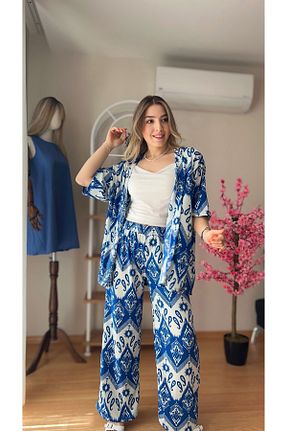 ست بالاتنه و پائین تنه آبی زنانه بافتنی fidoş - کد 929499700