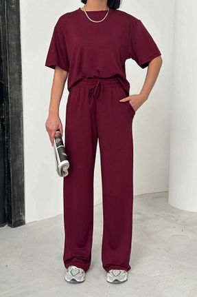 ست بالاتنه و پائین تنه زرشکی زنانه بافتنی MODAMİNEM - کد 929868192