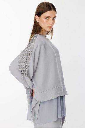 ست بالاتنه و پائین تنه حجاب طوسی زنانه رگولار Ghisa - کد 929870560