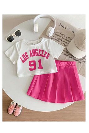 ست بالاتنه و پائین تنه صورتی بچه گانه بافتنی My Kids Wear - کد 929894507