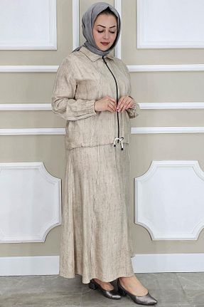 ست بالاتنه و پائین تنه حجاب بژ زنانه سایز بزرگ PYS - کد 929920731