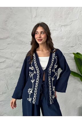 کیمونو و کافتان سرمه ای زنانه بافتنی Elif Özbey Butik - کد 929920173