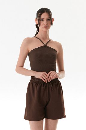 بادی قهوه ای زنانه یقه هالتر Fullamoda - کد 929927249