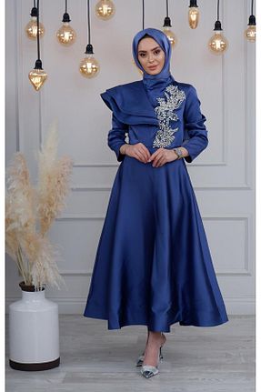 لباس مجلسی حجاب سرمه ای زنانه یقه دوچرخه Ribas Collection - کد 843803182