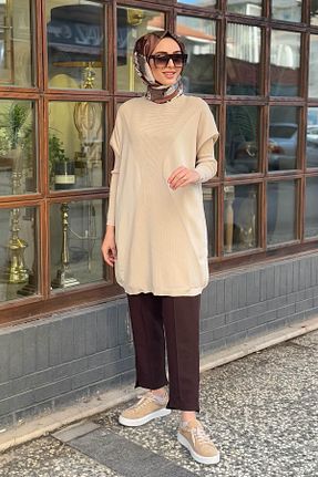 تونیک حجاب بژ زنانه مخلوط ویسکون Invee - کد 866833961
