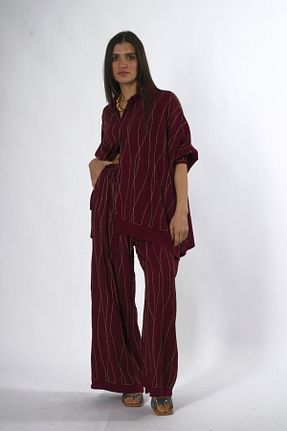 ست بالاتنه و پائین تنه زرشکی زنانه بافتنی ABBRA - کد 929930095
