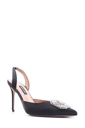 کفش پاشنه بلند کلاسیک مشکی زنانه پارچه ای Nine West - کد 825445495