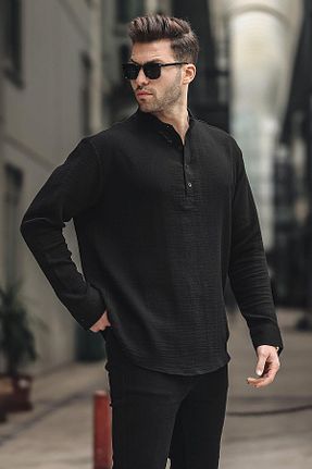 پیراهن مشکی مردانه اورسایز Madmext - کد 826337787