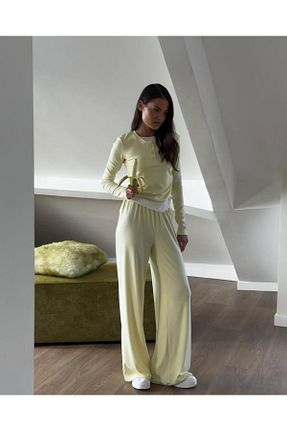 ست بالاتنه و پائین تنه زرد زنانه بافت femmes fraiches - کد 929948959