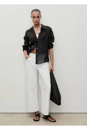 شلوار جین سفید زنانه رگولار MANGO - کد 921776707