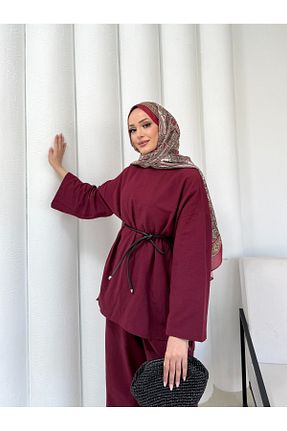 ست بالاتنه و پائین تنه حجاب زرشکی Anvelop Melike Tatar - کد 929967652