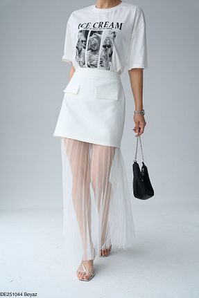دامن سفید زنانه تریکو Büşra Ayhan - کد 929976243