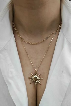 گردنبند جواهر زرد زنانه برنجی KYOLA DESİGN - کد 929980887