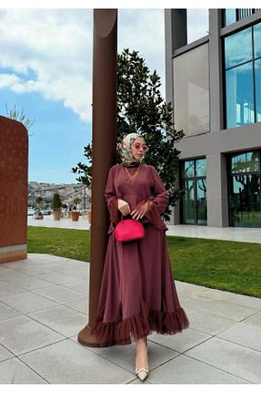 ست بالاتنه و پائین تنه حجاب زرشکی گشاد AYSEAKSOY - کد 929985393