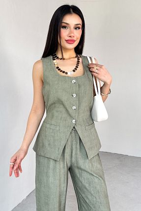 ست بالاتنه و پائین تنه خاکی زنانه مخلوط کتان Cappmoda - کد 930016479