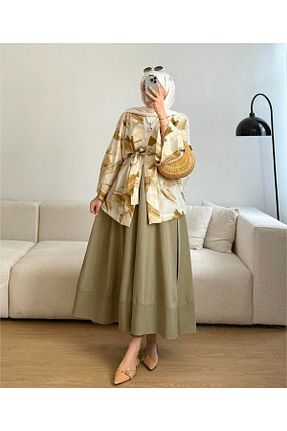 کافتان و کیمونو حجاب بژ زنانه کتان ALYAM BUTİK - کد 930019392