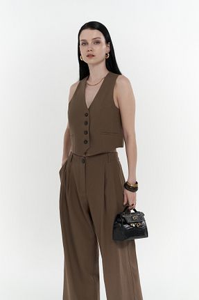 ست بالاتنه و پائین تنه قهوه ای زنانه کتان BOHEMAİ - کد 930027475