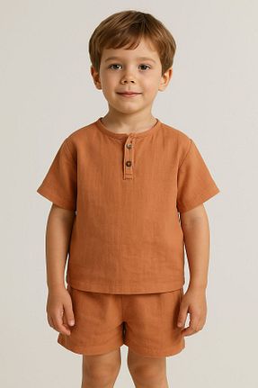 ست بالاتنه و پائین تنه قهوه ای بچه گانه بافت Soft kids - کد 930085286