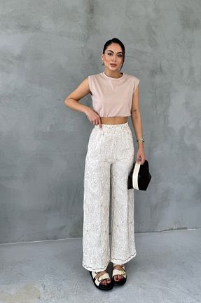 شلوار بژ زنانه مخلوط کتان Seda Yalçın Atelier - کد 930027460