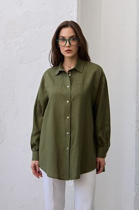 پیراهن حجاب سبز زنانه اورسایز QANU - کد 930029479