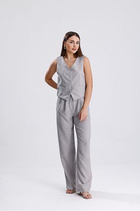 ست بالاتنه و پائین تنه طوسی زنانه بافتنی ikomteks - کد 930035596