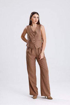 ست بالاتنه و پائین تنه قهوه ای زنانه بافتنی ikomteks - کد 930035626