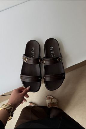 دمپائی قهوه ای زنانه چرم مصنوعی Mupa Shoes - کد 930056092
