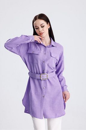 پیراهن بنفش زنانه یقه پیراهنی ikomteks - کد 930066573