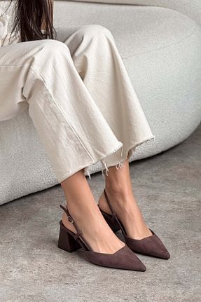 کفش پاشنه بلند کلاسیک قهوه ای زنانه جیر NİŞANTAŞI SHOES - کد 929692570