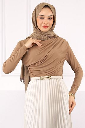 بلوز حجاب قهوه ای زنانه رگولار İmajButik - کد 651548771