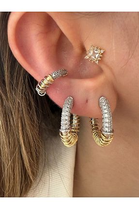 گوشواره غضروفی جواهر زرد زنانه برنجی Pinery Jewels - کد 929219910