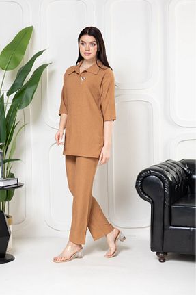 ست بالاتنه و پائین تنه قهوه ای زنانه پنبه پلی استر şuranur - کد 905344261